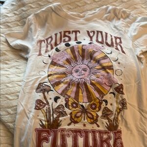 EUC Pink and White Graphic Tee with Short Sleeves